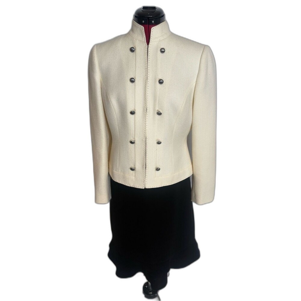 Tahari ASL Skirt Suit Woman's Size 6P Cream & Black 2-Piece Set Blazer & Skirt
